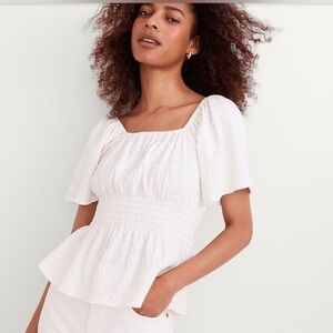 Madewell Crinkle-Knit Square-Neck Smocked Top NWOT